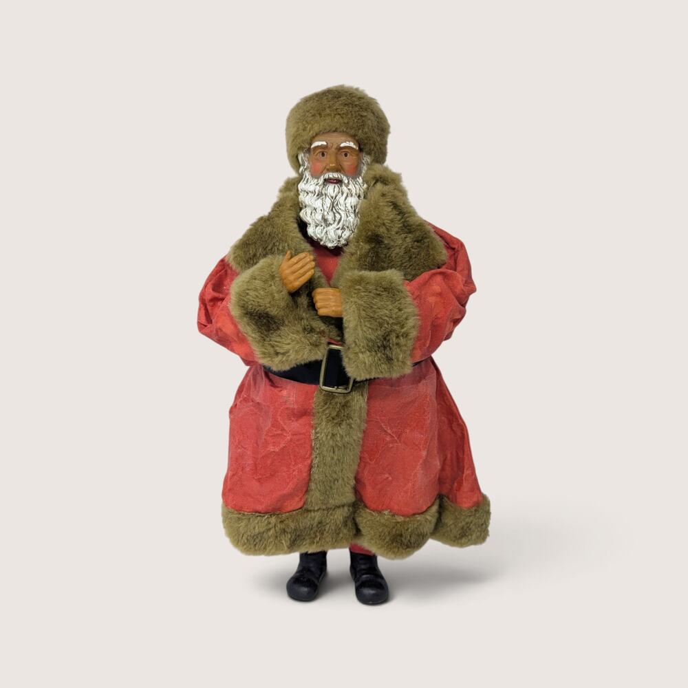 Vintage Russ Standing Santa Claus Figurine | Red Coat Fur Trim Holiday Statue
